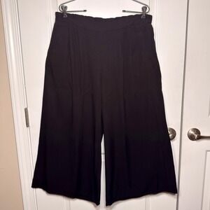 Eileen Fisher Petite Black Tencel Wide Leg Culotte Pants Pleated Cropped PL